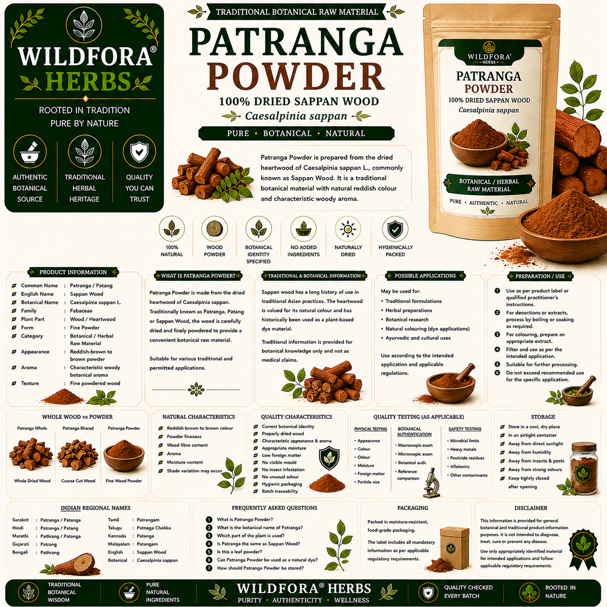 Patranga Powder Caesalpinia Sappan | Sappan Wood Powder