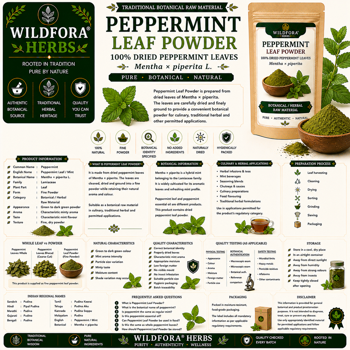 Peppermint Leaf Powder Mentha Piperita | Dried Mint Leaf Powder