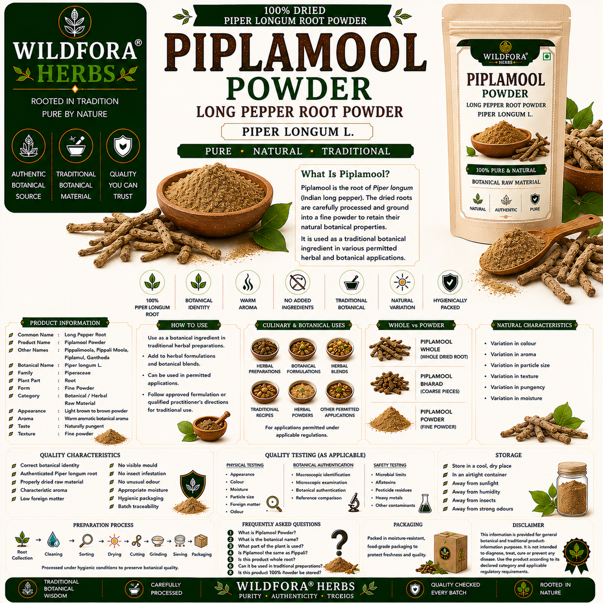 Piplamool Powder Piper Longum Root | Ganthoda Powder