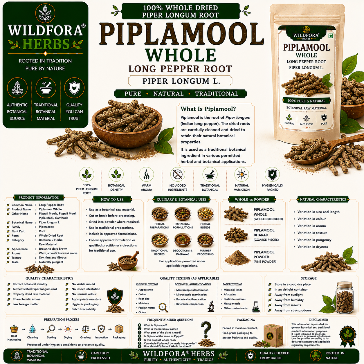 Piplamool Whole Piper Longum Root Natural Ganthoda