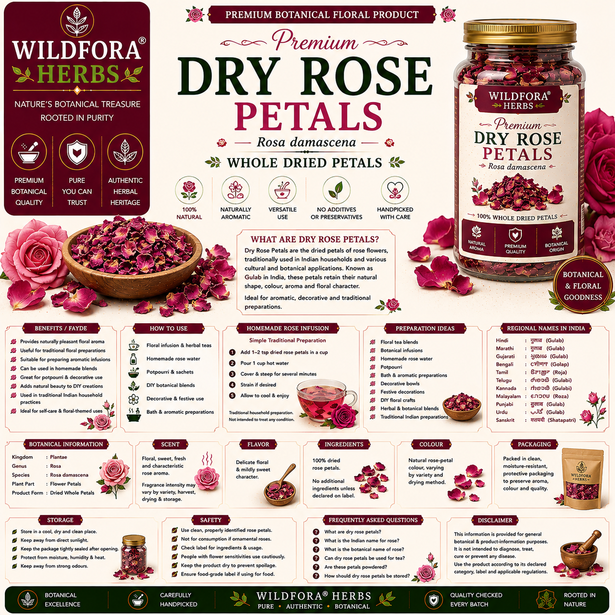 Premium Dry Rose Petals Whole Natural Gulab Flower Petals