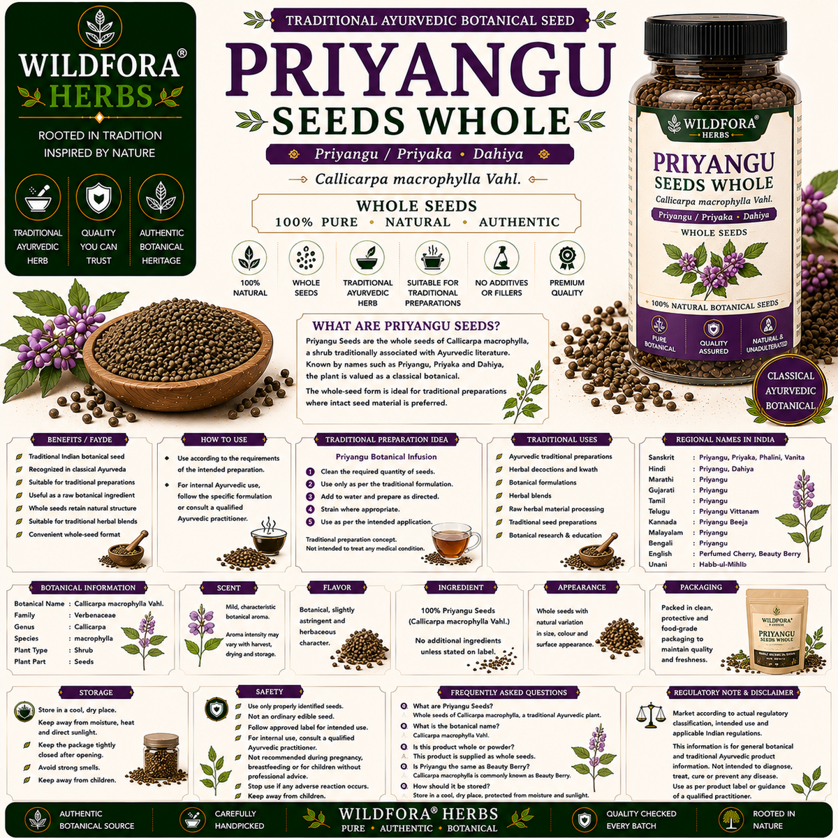 Priyangu Seeds Whole Callicarpa Macrophylla Natural Beauty Berry