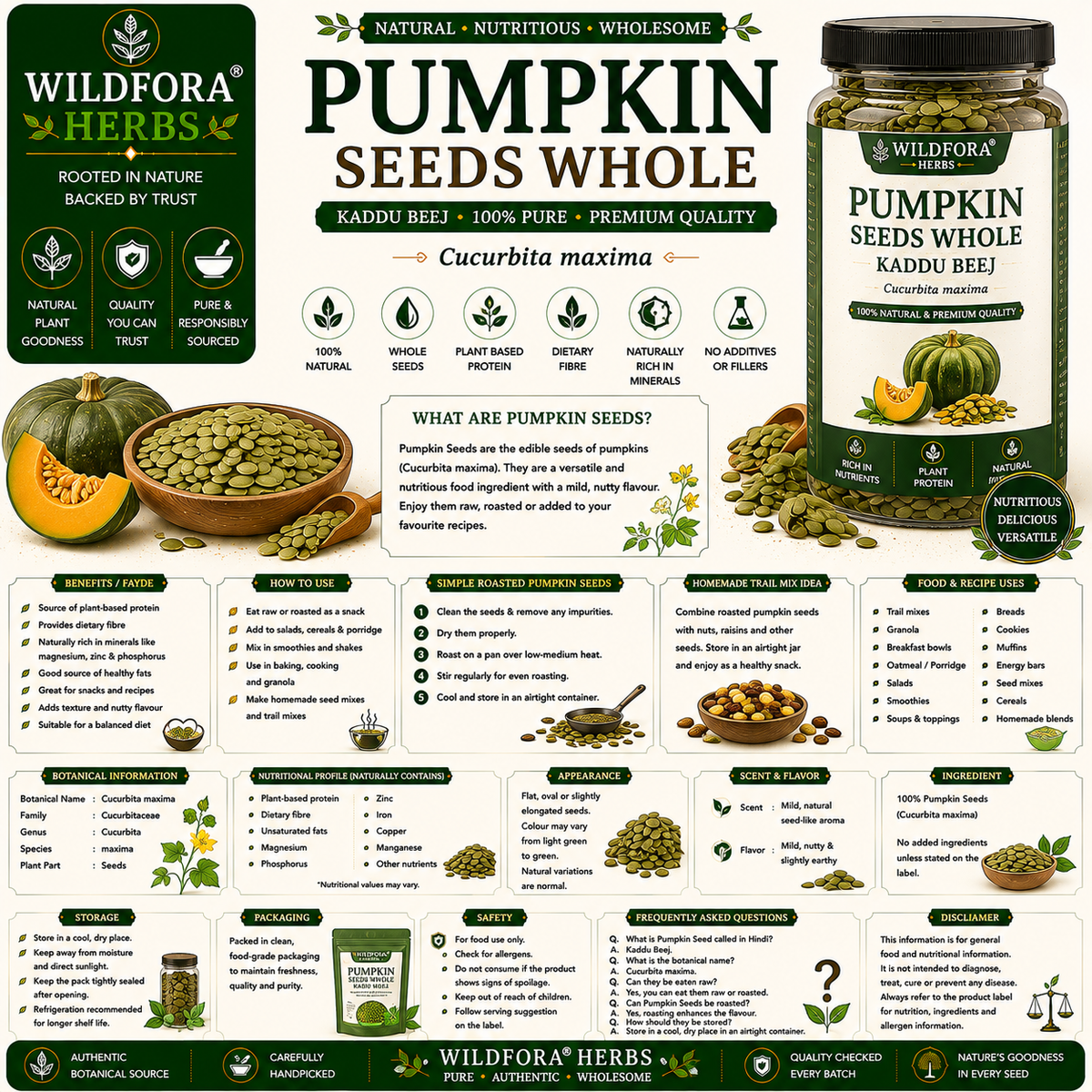Pumpkin Seeds Whole Cucurbita Maxima Natural Kaddu Beej