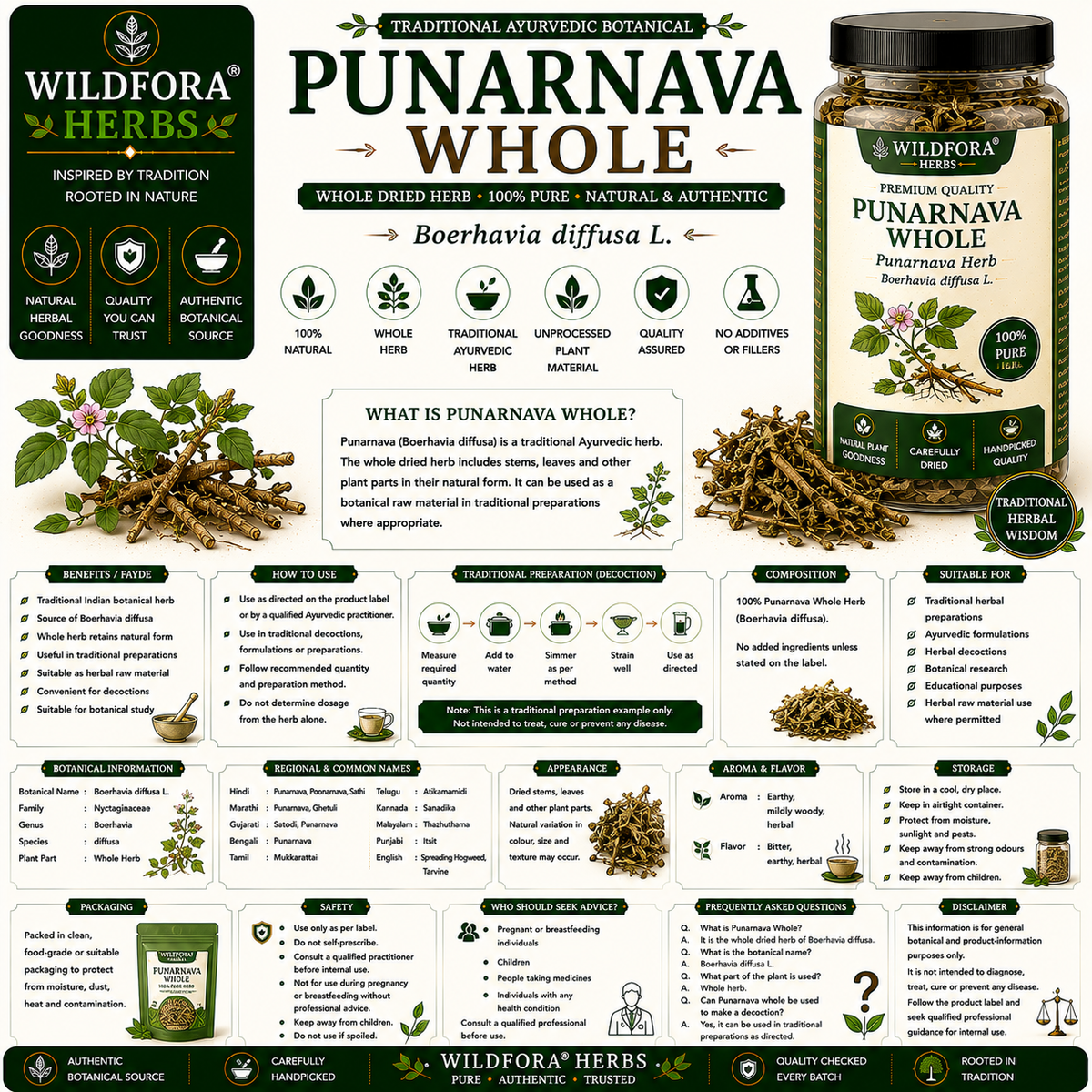 Punarnava Whole Boerhavia Diffusa Natural Tarvine Herb