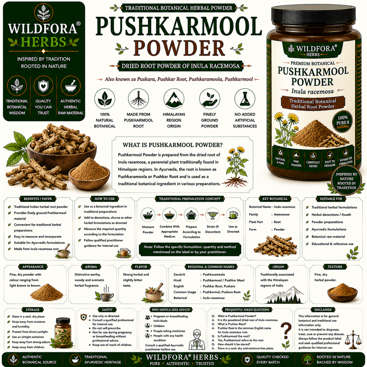 Pushkarmool Powder Inula Racemosa | Puskara Root Powder
