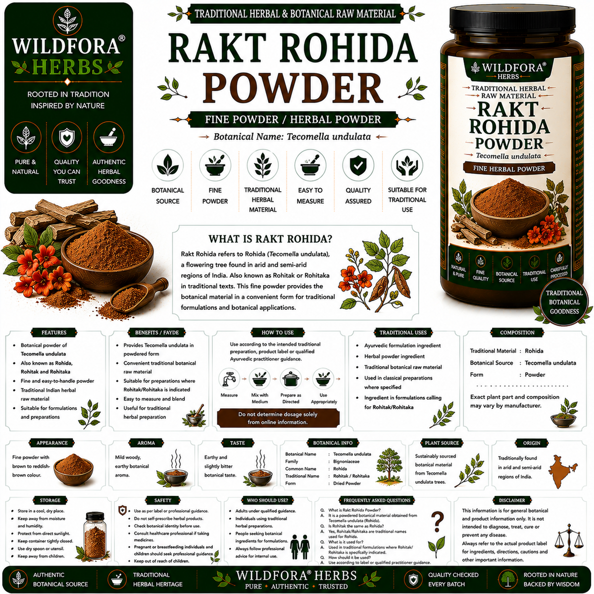 Rakt Rohida Powder Tecomella Undulata | Rohitak Herbal Powder