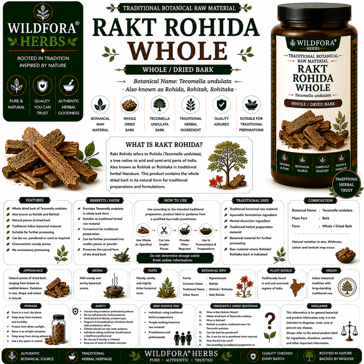 Rakt Rohida Tecomella Undulata Whole Natural Rohitak Bark