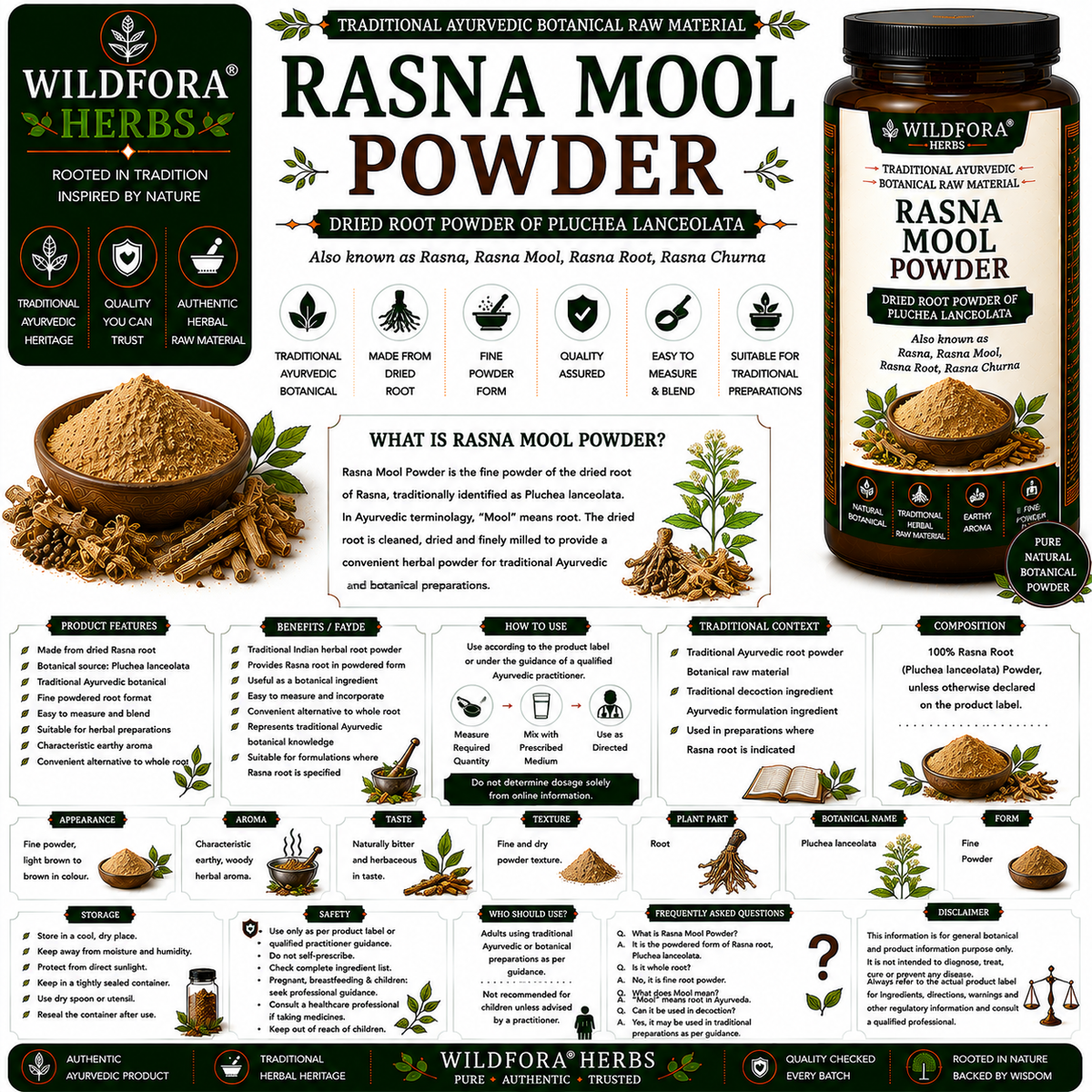 Rasna Mool Powder Pluchea Lanceolata | Rasna Root Powder