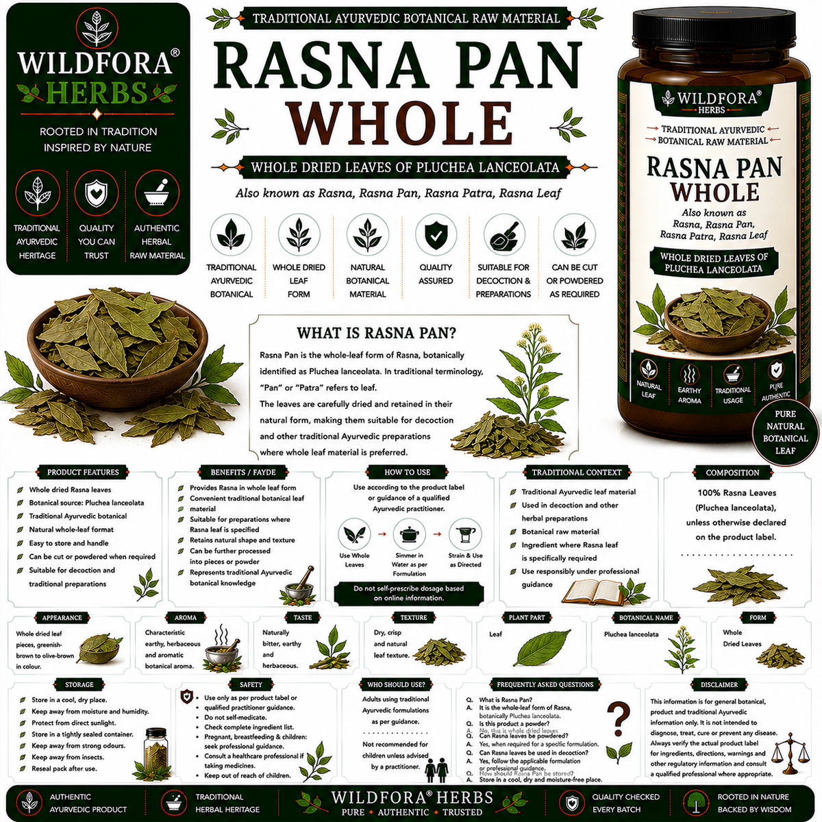 Rasna Pan Pluchea Lanceolata Whole Natural Rasna Leaves Herbal Leaf