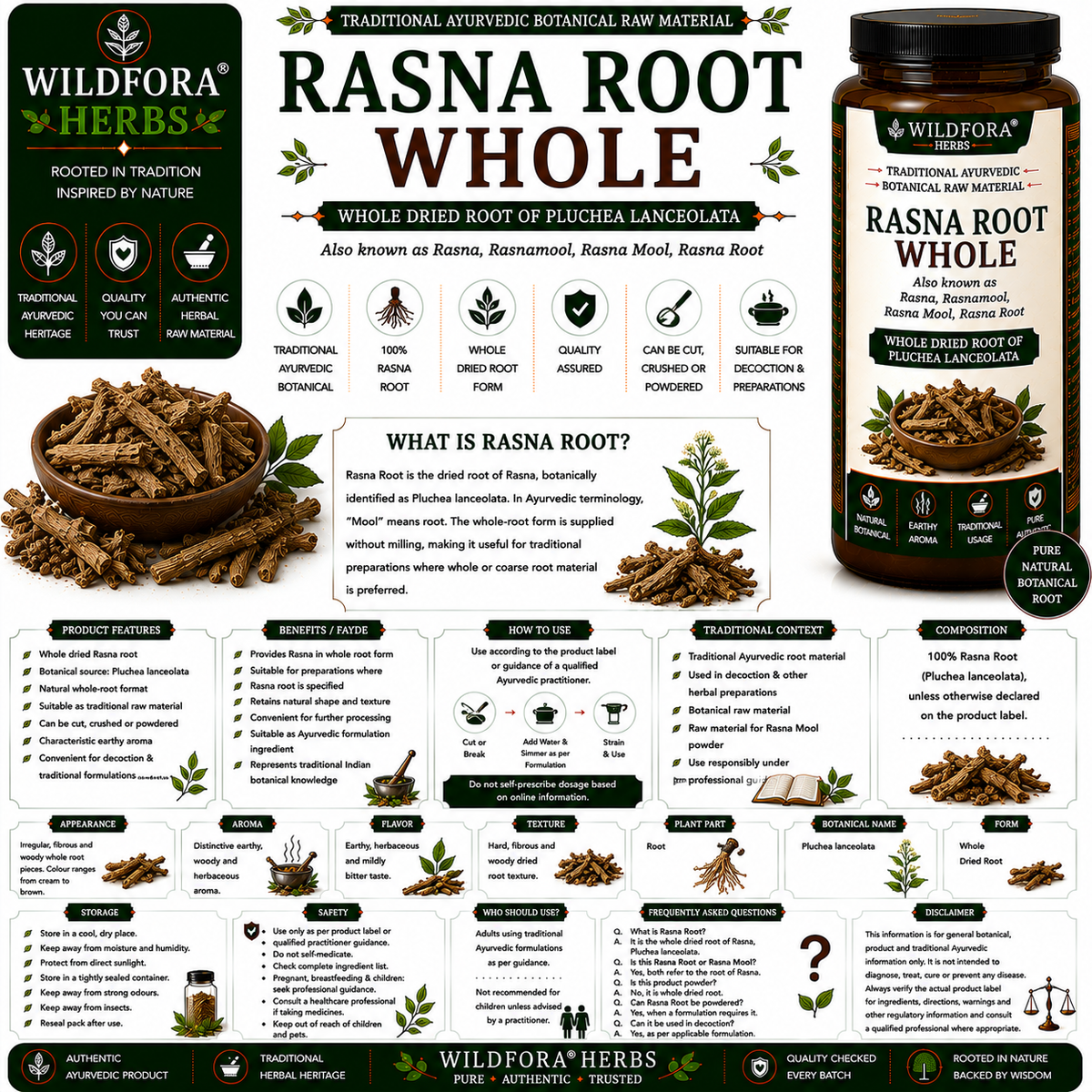 Rasna Root Pluchea Lanceolata Whole | Rasnamool Natural Herbal Root