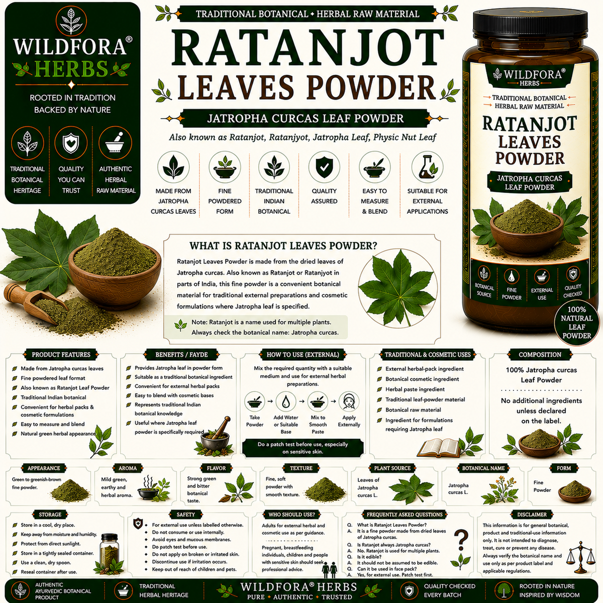 Ratanjot Leaves Powder Jatropha Curcas | Natural Leaf Powder