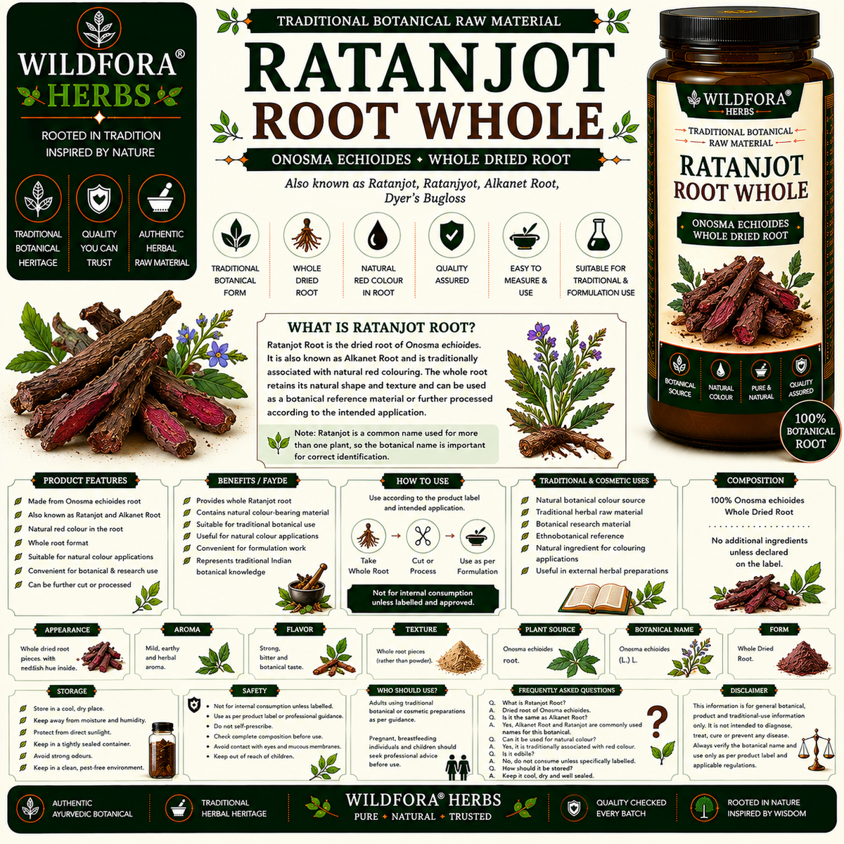 Ratanjot Root Onosma Echioides Whole Natural Alkanet Herbal Root