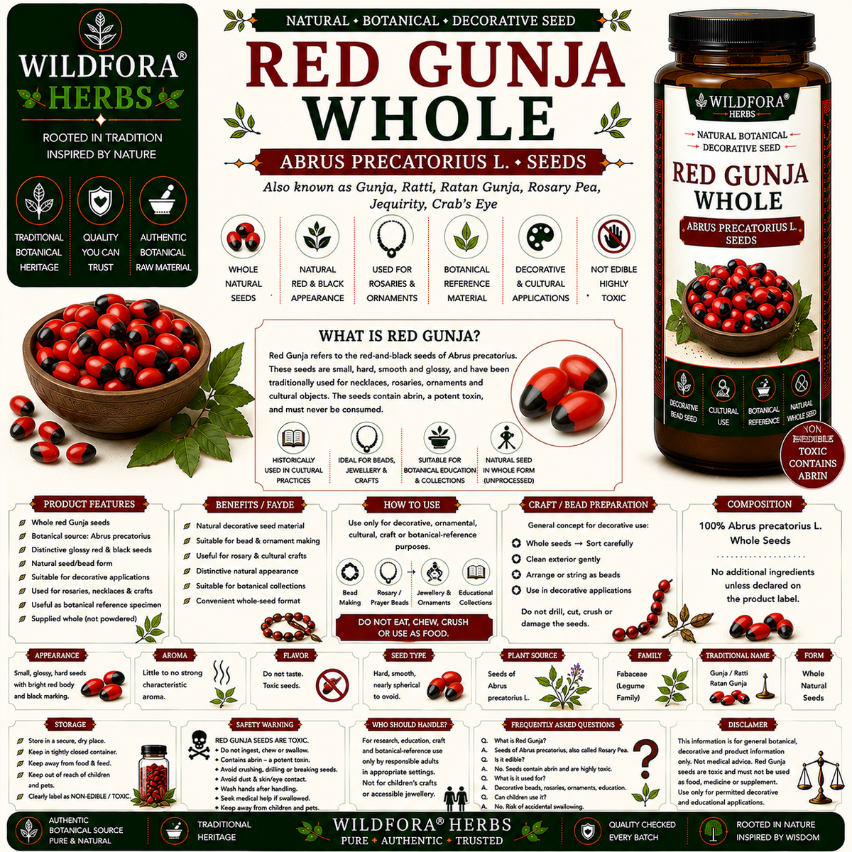 Red Gunja Abrus Precatorius Whole Natural Gunja Beads
