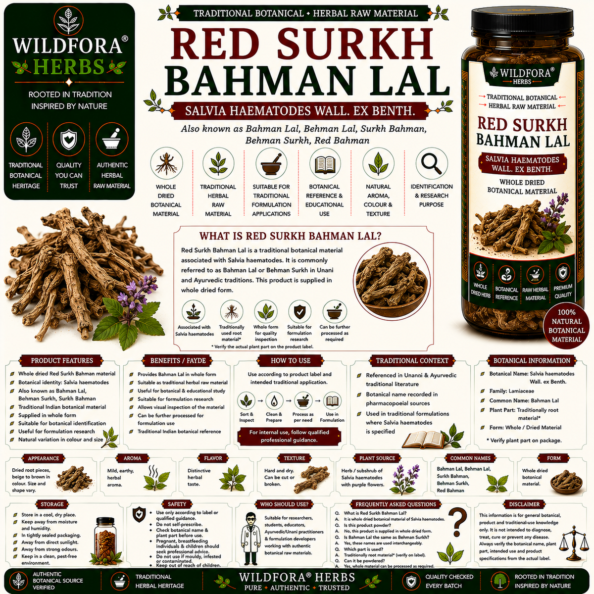 Red Surkh Bahman Lal Salvia Haematodes Whole Herbal Product