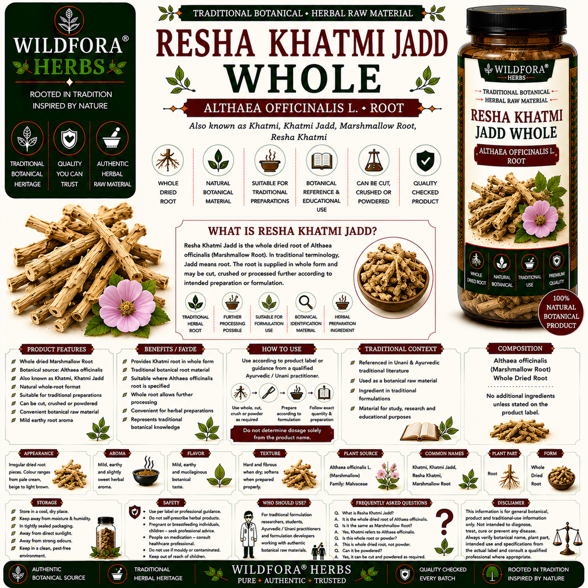 Resha Khatmi Jadd Marshmallow Root Althea Officinalis Whole