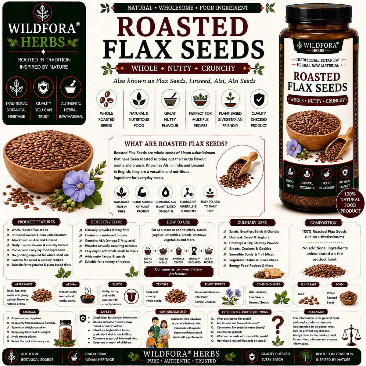 Roasted Flax Seeds Linseed Linum Usitatissimum Whole