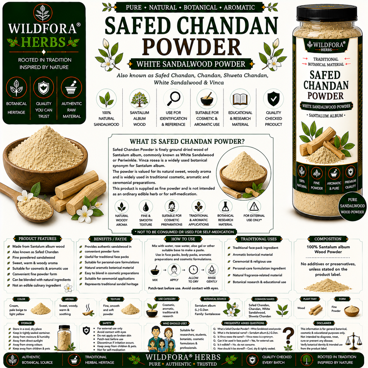 Safed Chandan Powder White Sandalwood | Natural Santalum Album Powder
