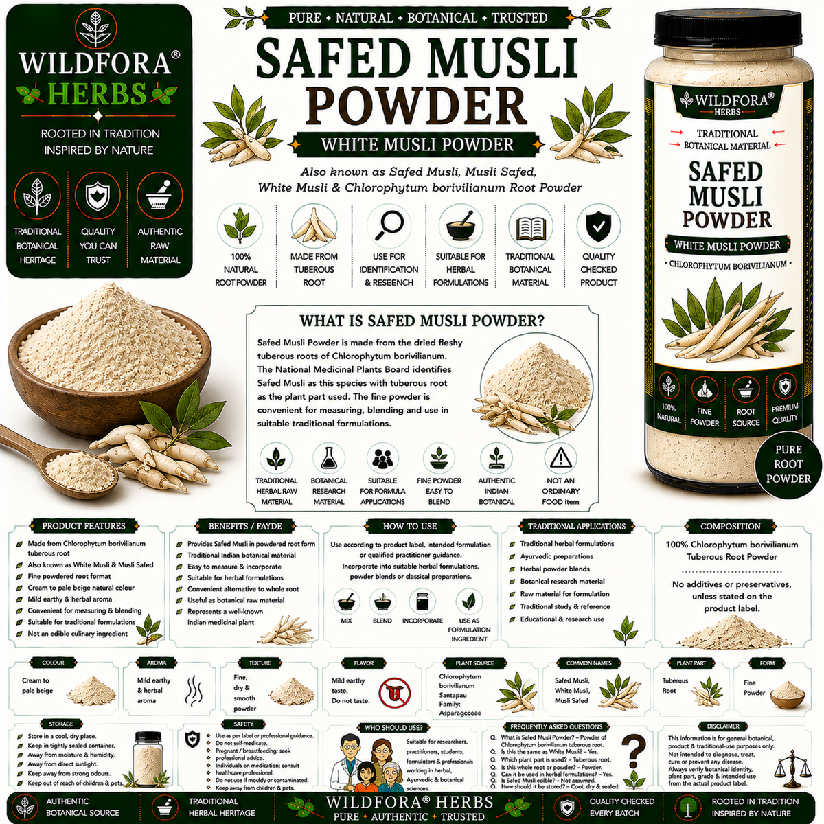 Safed Musli Powder Chlorophytum Borivilianum | White Musli Root Powder