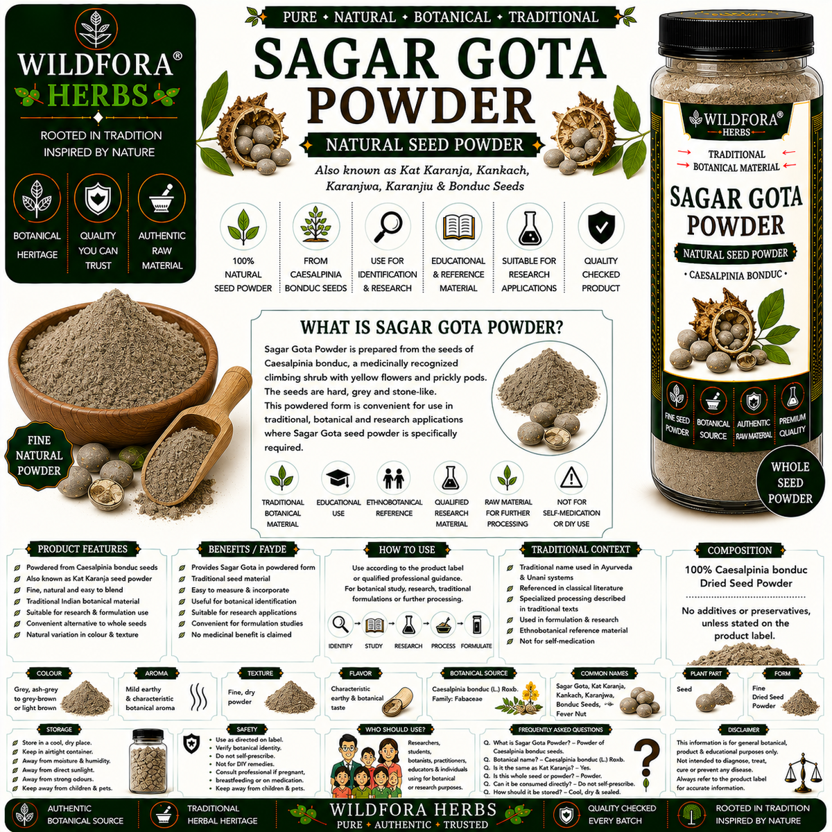 Sagar Gota Powder Caesalpinia Bonduc | Kat Karanja Seed Powder