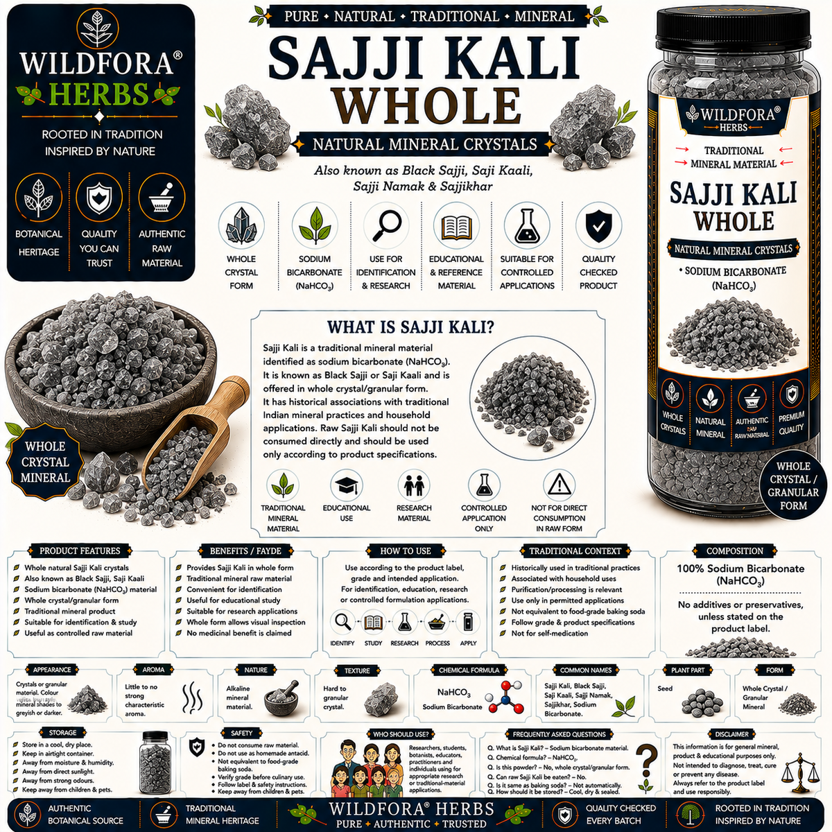 Sajji Kali Sodium Bicarbonate Black Sajji Whole Mineral Product