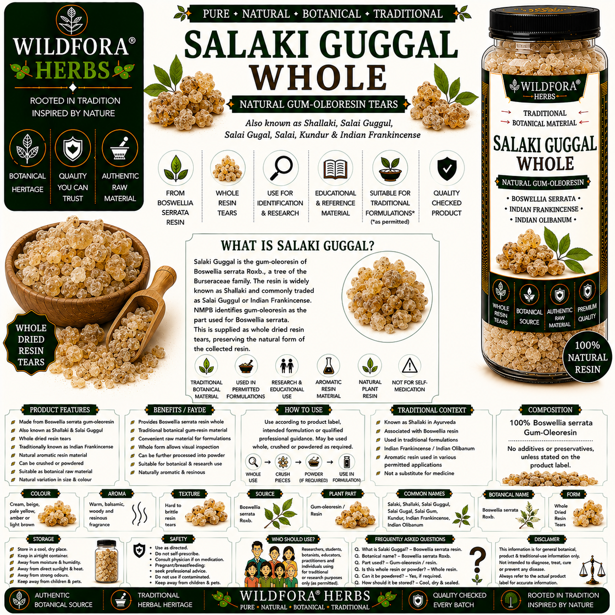 Salaki Guggal Shallaki Boswellia Serrata Gum Whole | Indian Frankincense Resin