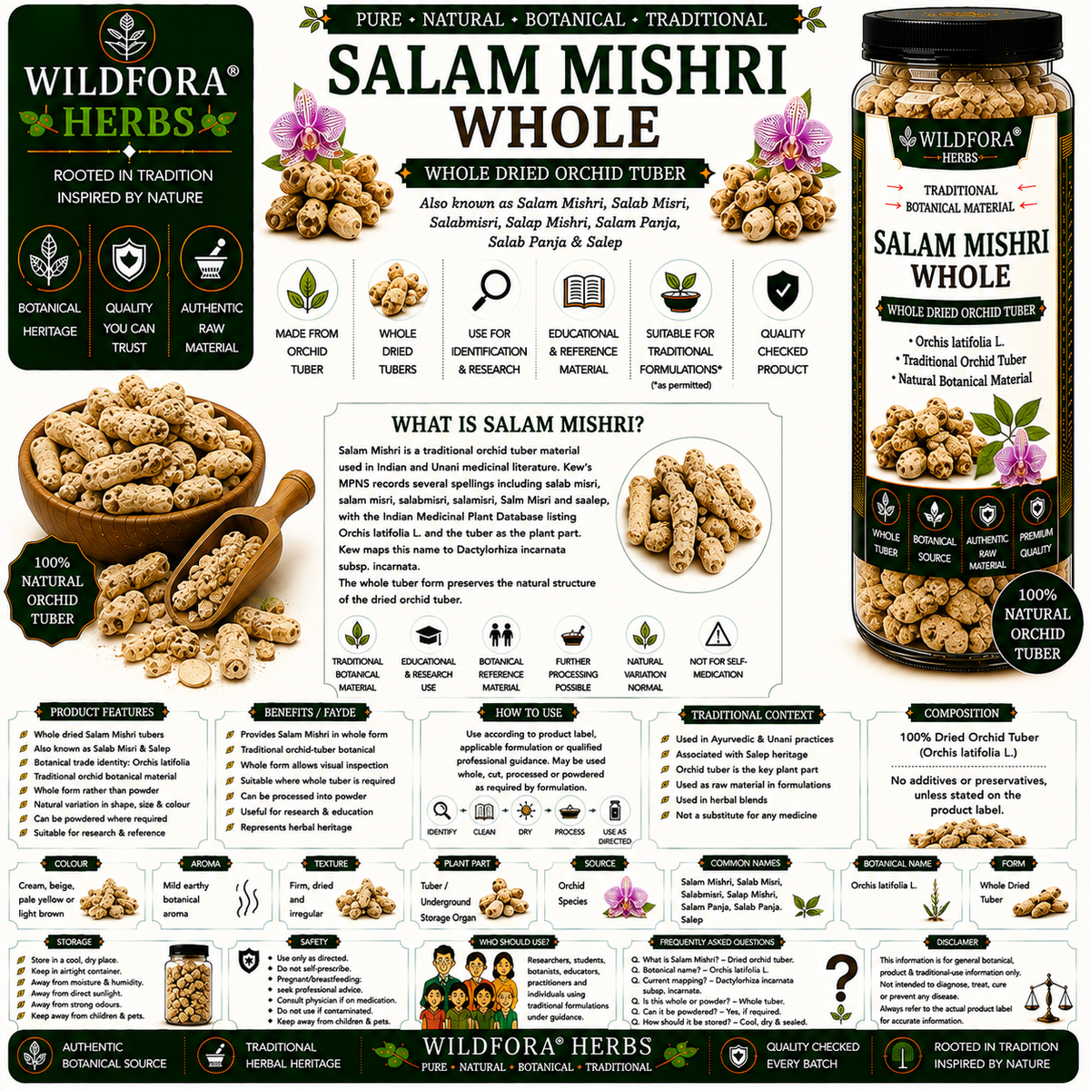 Salam Mishri Salab Misri Orchis Latifolia Whole | Natural Salep Orchid Tuber