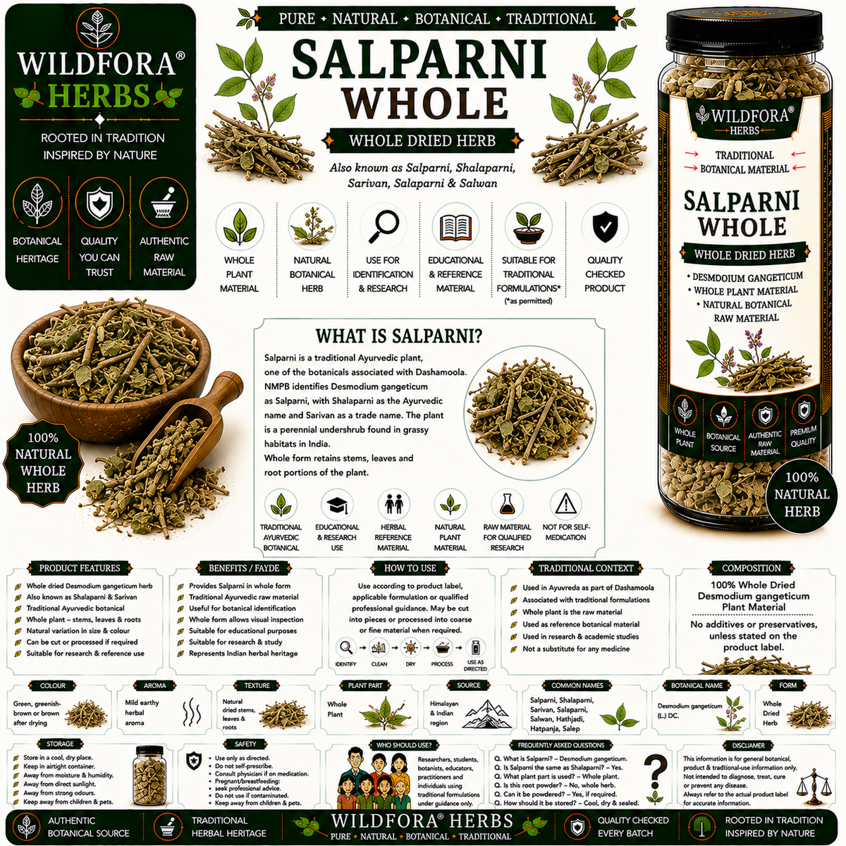 Salparni Whole Desmodium Gangeticum | Shalaparni Sarivan Natural Herb
