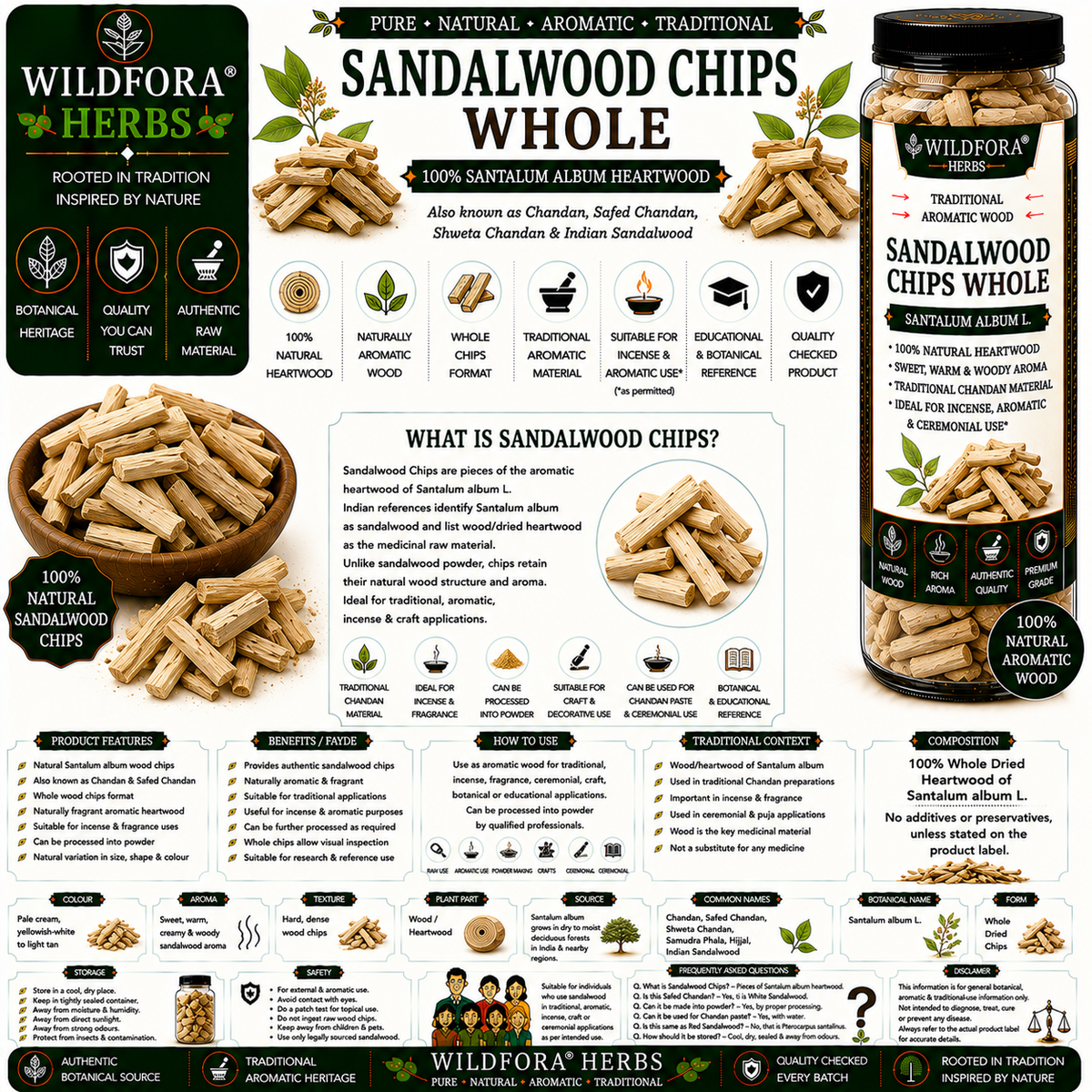 Sandalwood Chips Santalum Album Chandan Wood Whole | Natural White Sandalwood