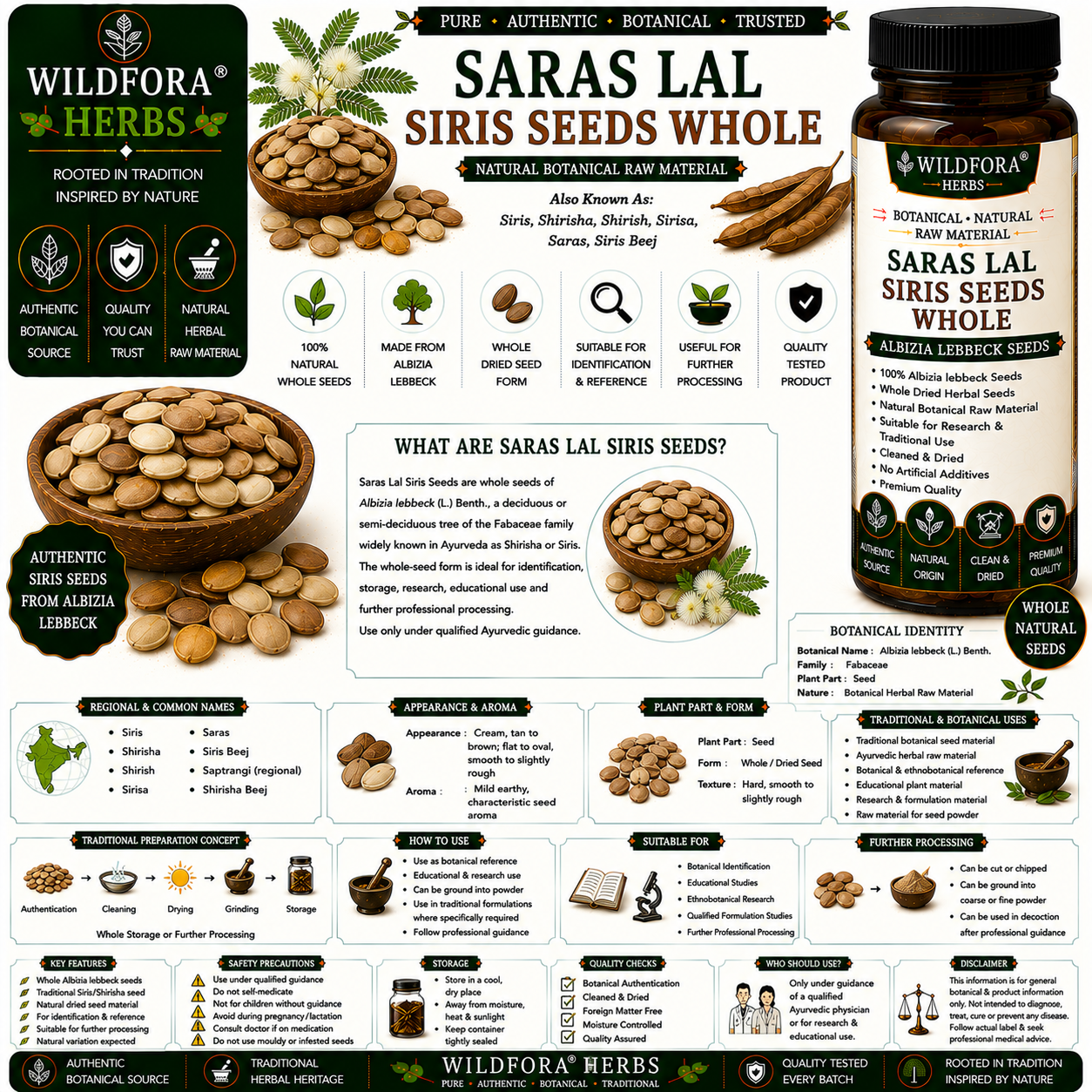 Saras Lal Siris Seeds Albizia Lebbeck Whole | Siris Beej Natural Herbal Seeds