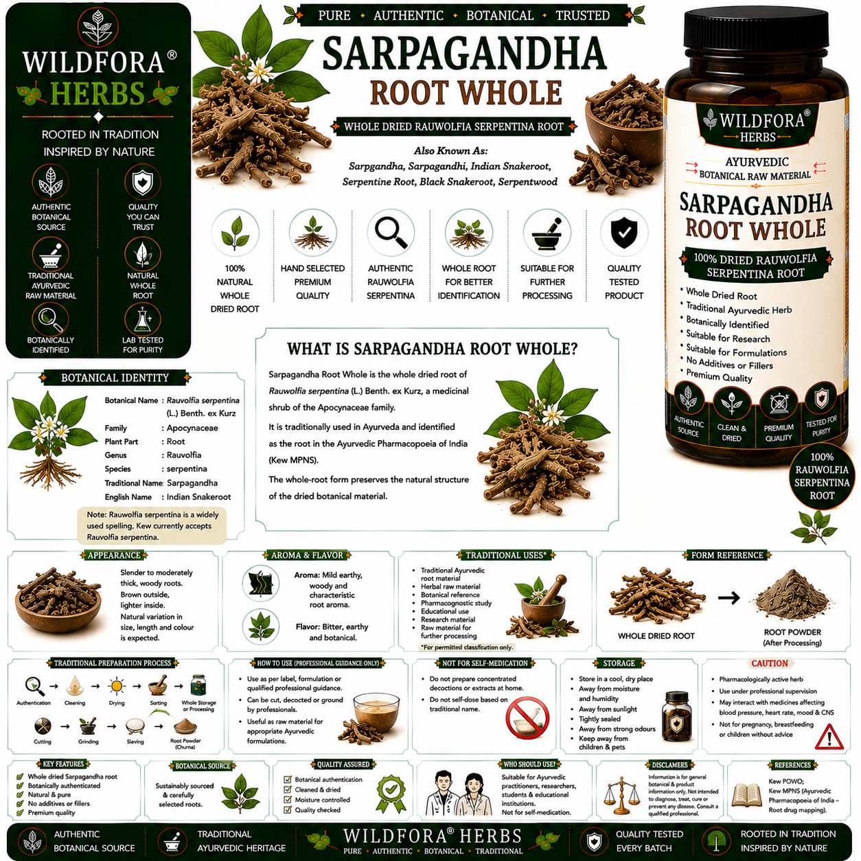 Sarpagandha Root Whole Rauwolfia Serpentina | Indian Black Snakeroot Natural Herb