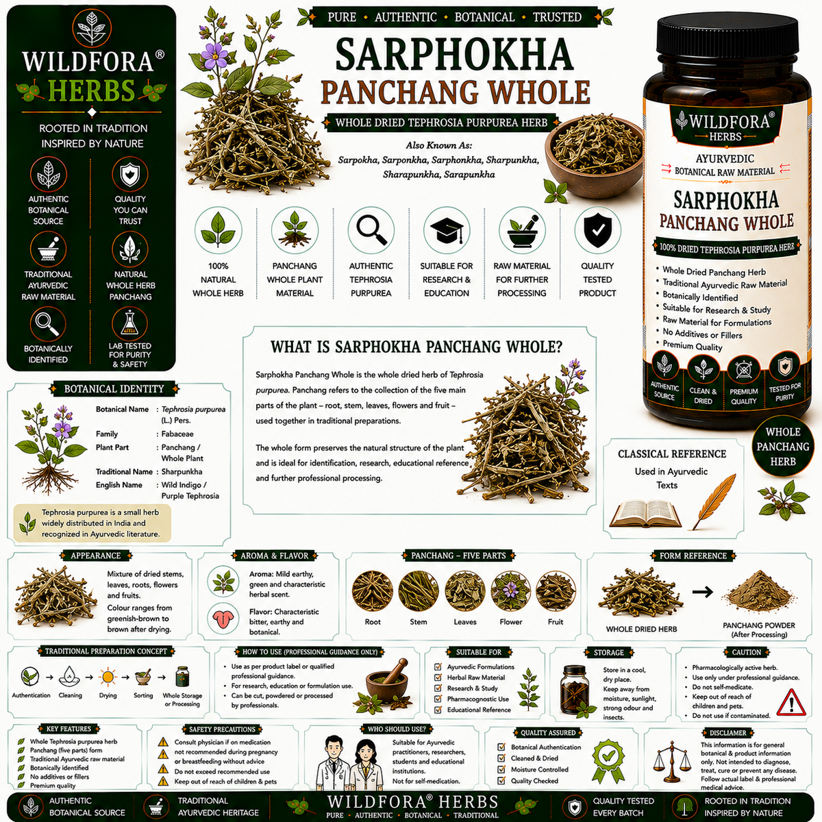 Sarphokha Panchang Tephrosia Purpurea Whole Natural Sarponkha Herb