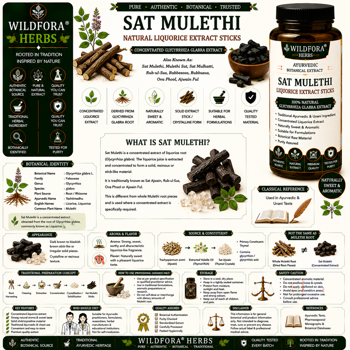 Sat Mulethi Glycyrrhiza Glabra Extract Whole | Liquorice Juice Sticks | Yashtimadhu