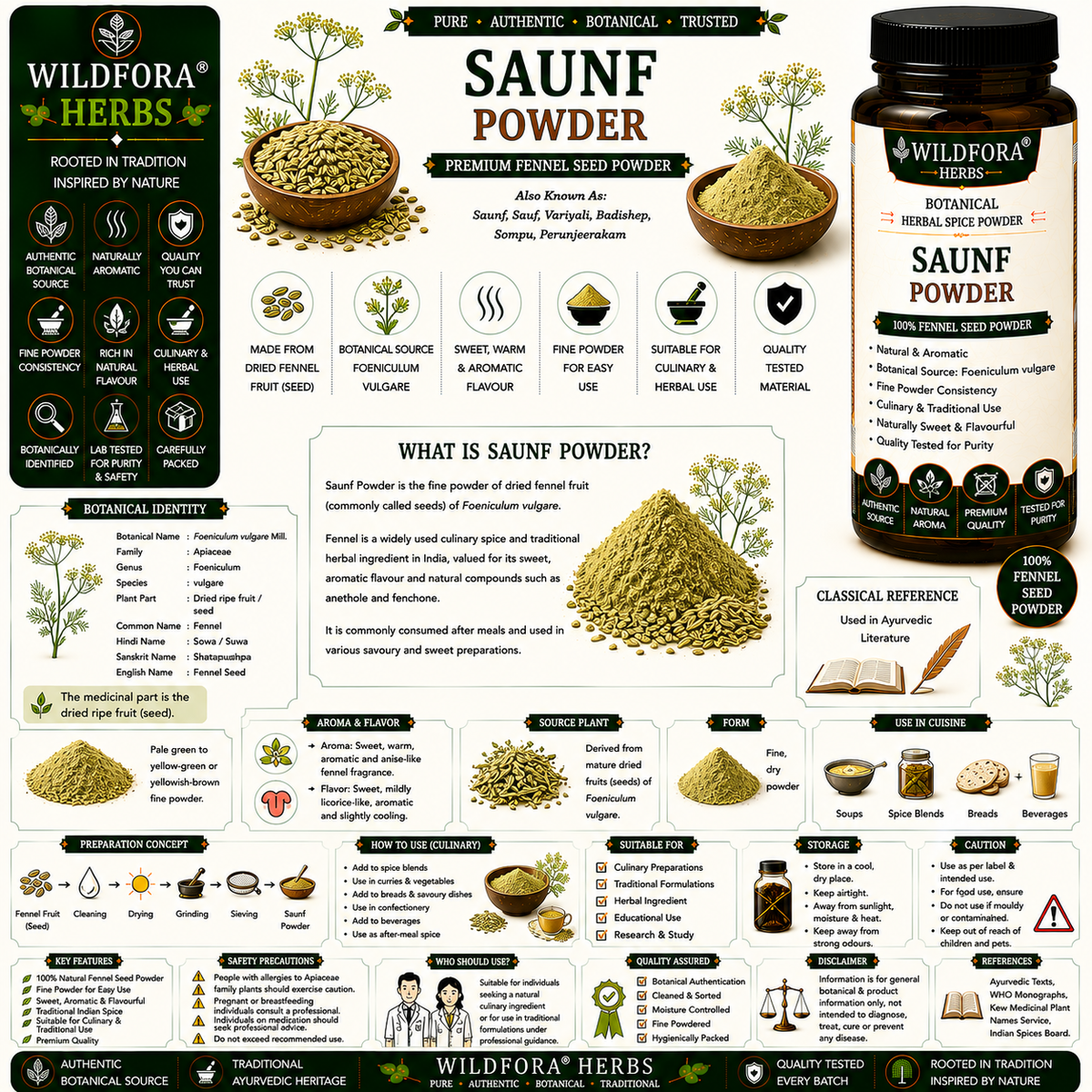 Saunf Powder Fennel Seed Foeniculum Vulgare | Variyali Herbal Powder | Sauf

