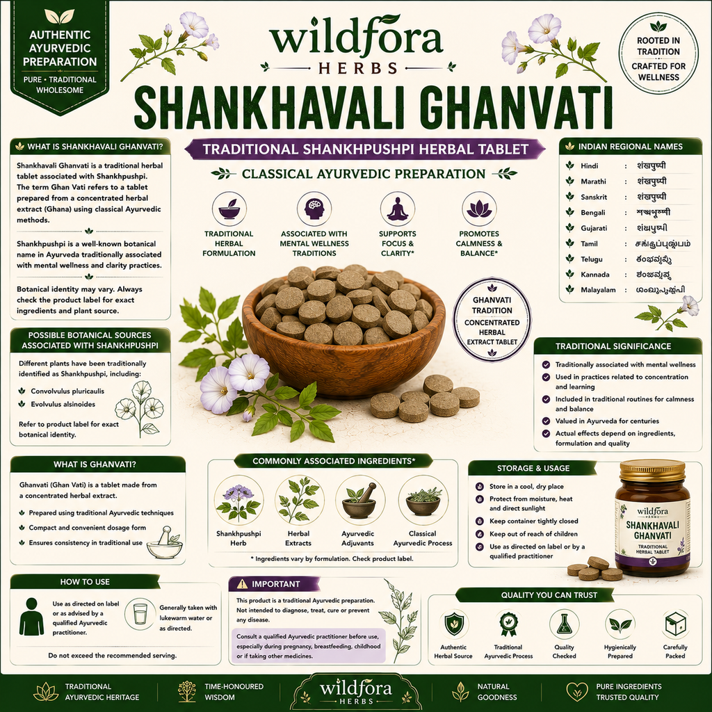 Shankhavali Ghanvati Shankhpuspi Ghanvati Shankhpuspi Ghan Vati शंखपुष्पी घनवटी – Herbal Forest Inspired Tablet