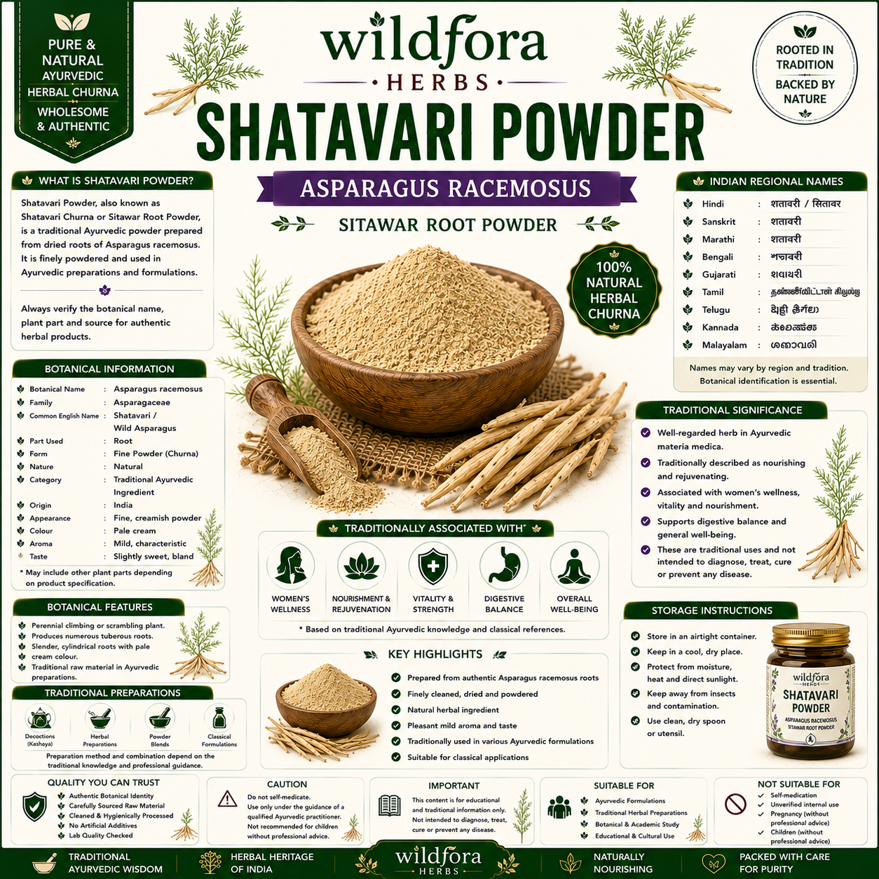 Shatavari Powder Asparagus Racemosus  Sitawar Root Powder