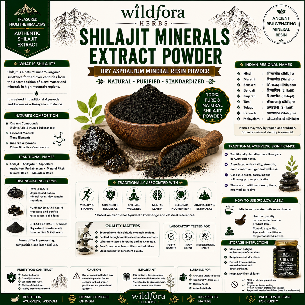 Shilajit Minerals Extract Powder Asphaltum Dry  Mineral Resin Powder