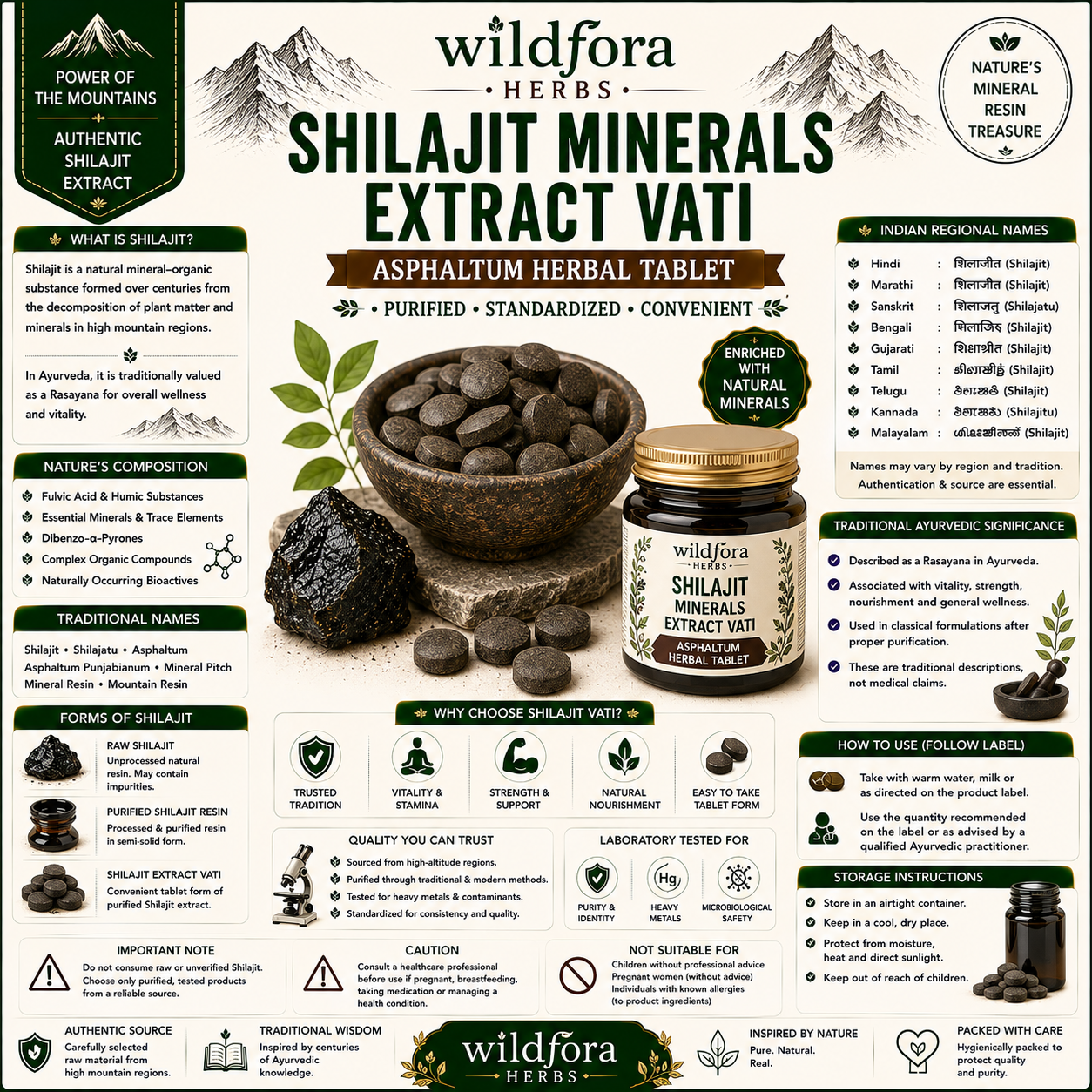 Shilajit Minerals Extract Vati Tablet (Asphaltum) – Herbal Tablet Inspired by the Wild Forest
