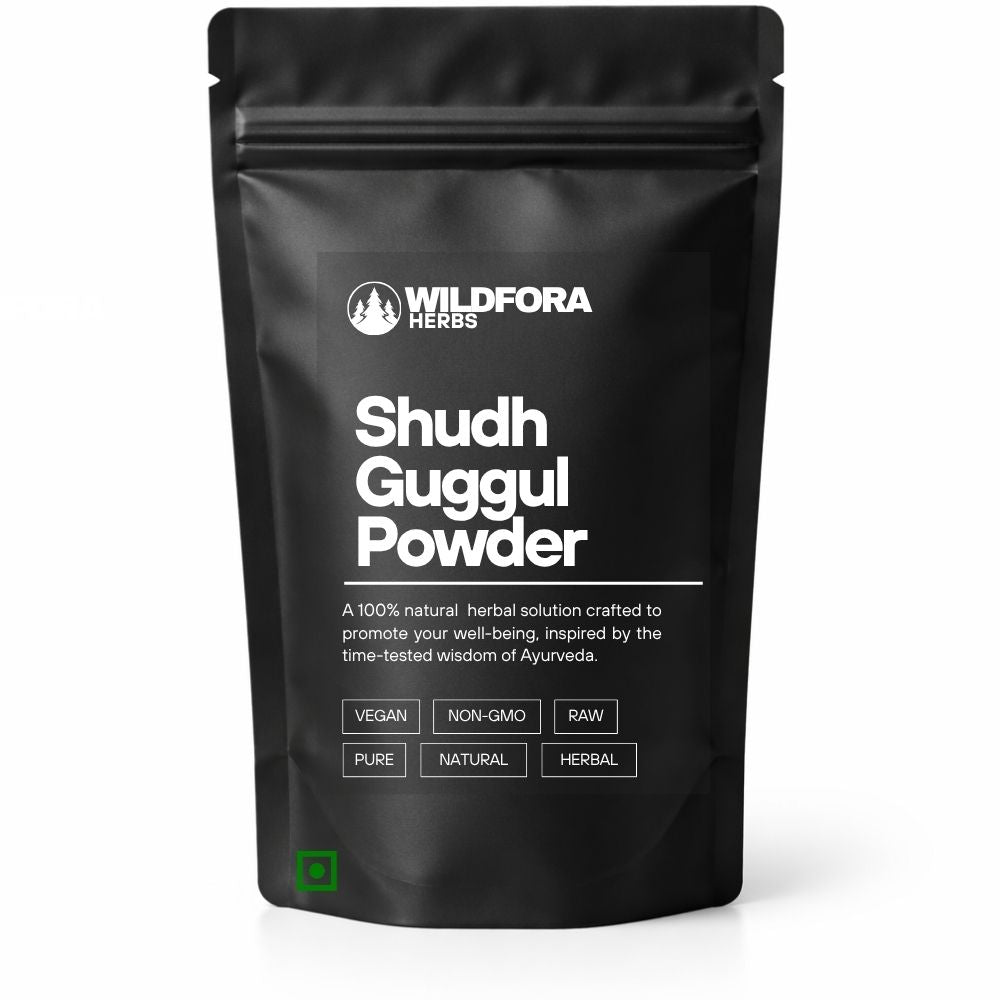guggul powder, commiphora mukul, herbal powder, natural supplement, wildfora, resin powder, herbal wellness, ayurvedic powder, traditional herb, plant resin