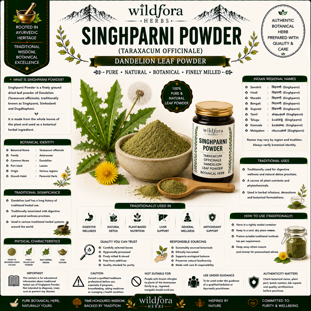 Singhparni Powder Taraxacum Officinale | Dandelion Leaf Powder