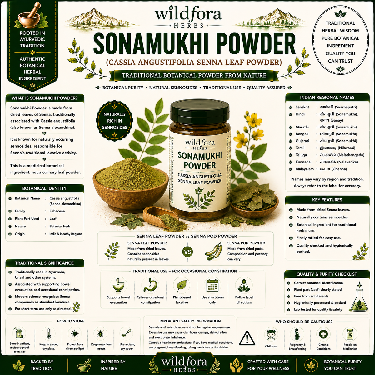 Sonamukhi Powder Cassia Angustifolia  Senna Leaf Powder