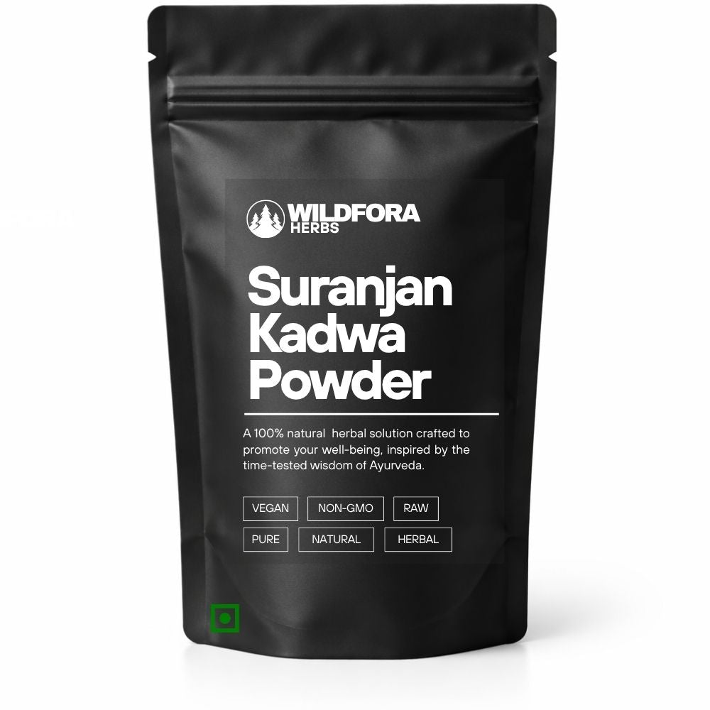 suranjan kadwa powder, colchicum luteum, herbal powder, natural supplement, wildfora, root powder, herbal wellness, ayurvedic powder, traditional herb, natural product