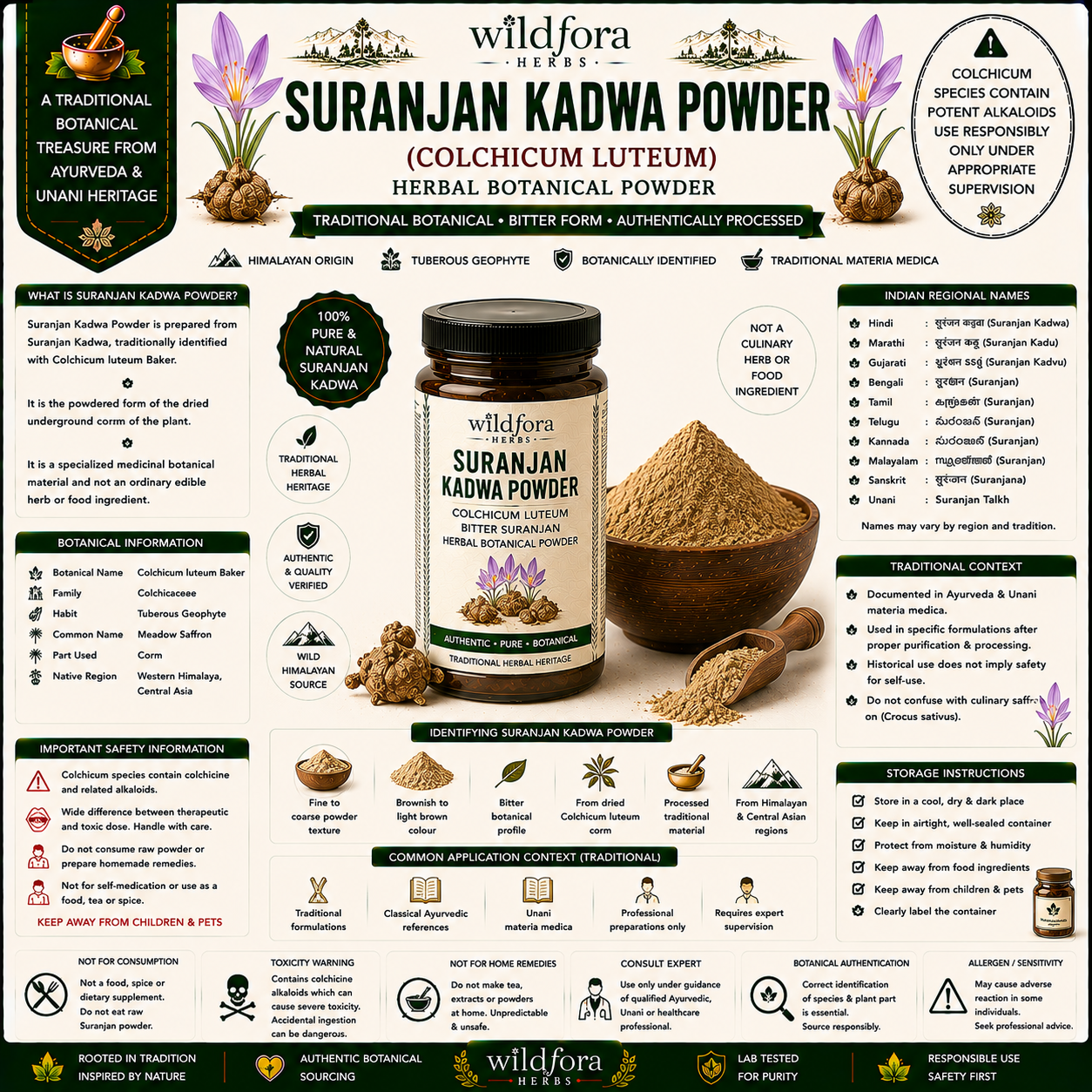 Suranjan Kadwa Powder Colchicum Luteum Root Herbal