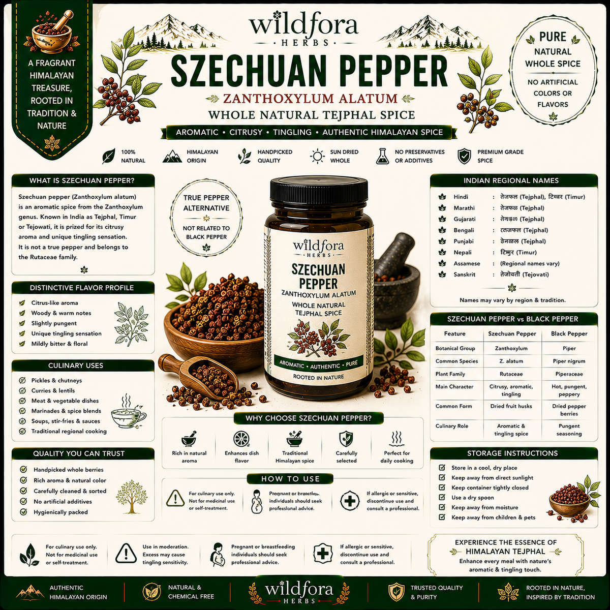 Szechuan Pepper Zanthoxylum Alatum Whole Natural Tejphal Spice
