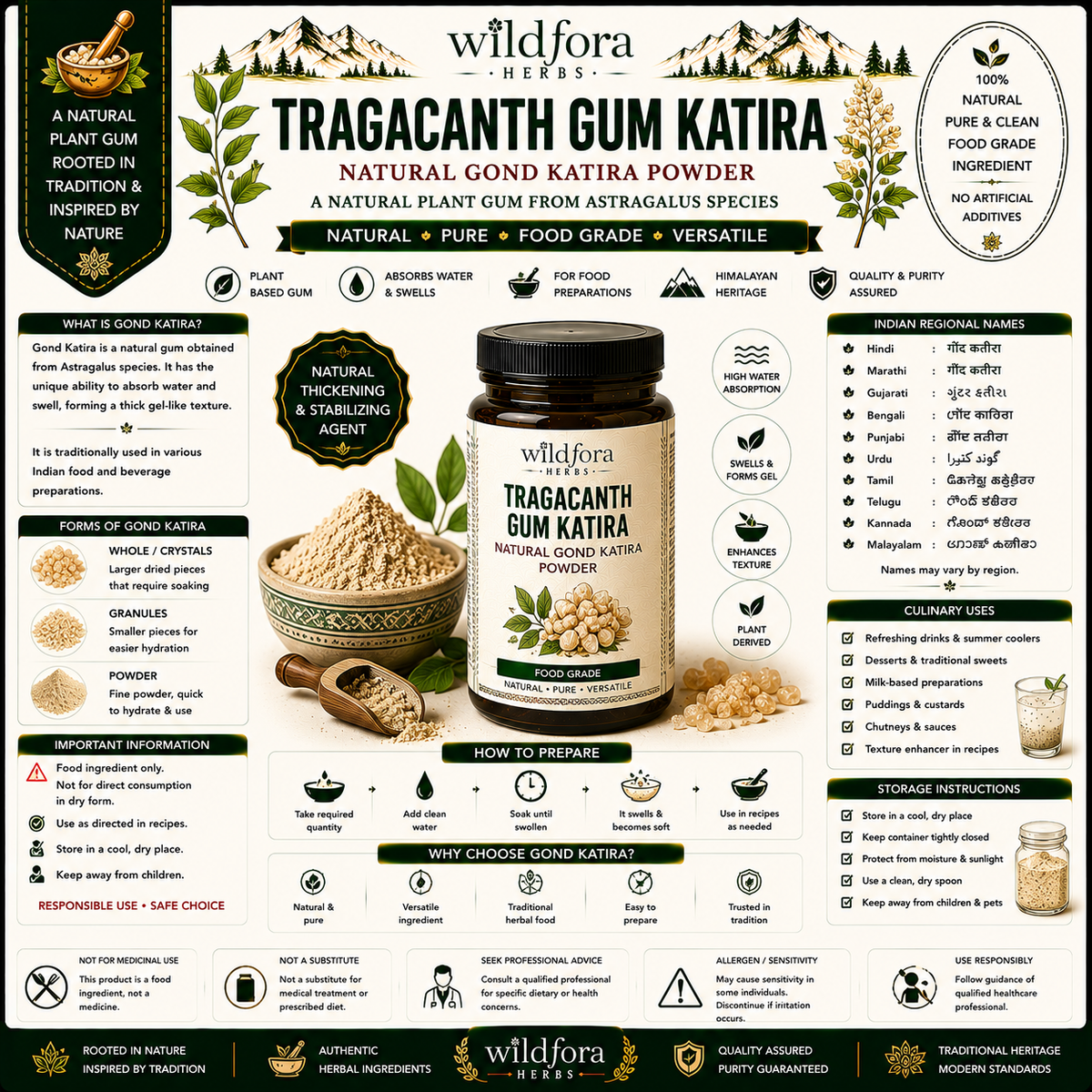 Tagacanth Gum Katira Natural Gond Katira Powder Food Grade