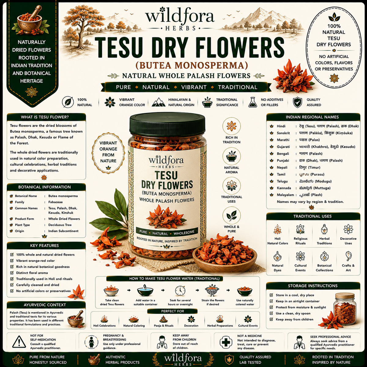 Tesu Dry Flowers Butea Monosperma Whole Natural Palash Flower