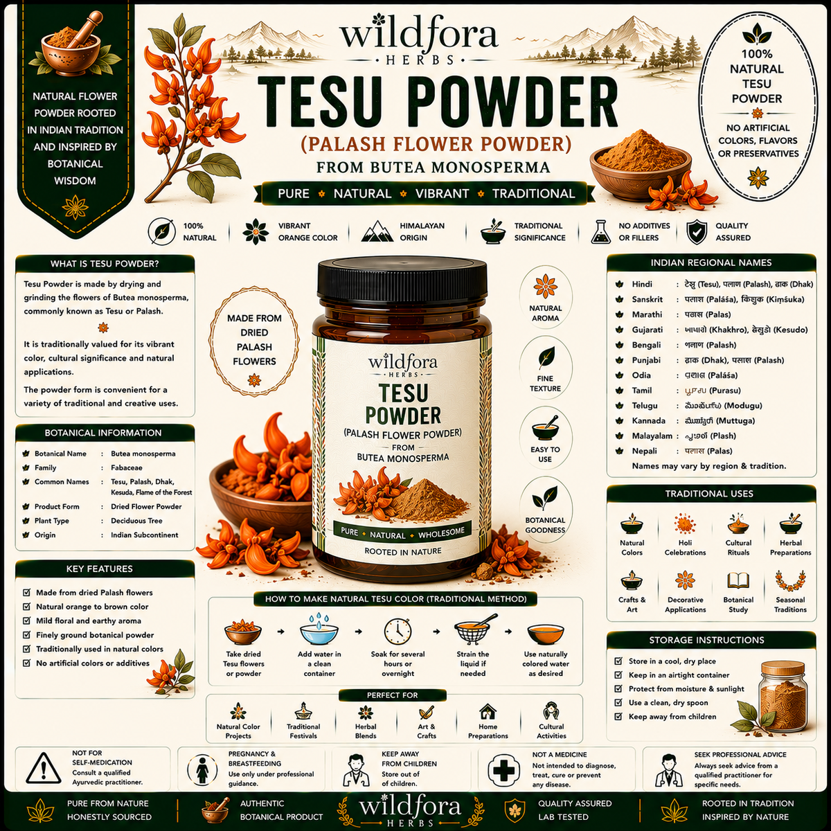 Tesu Powder (Palash Flower Powder) – Butea Monosperma Herbal Powder