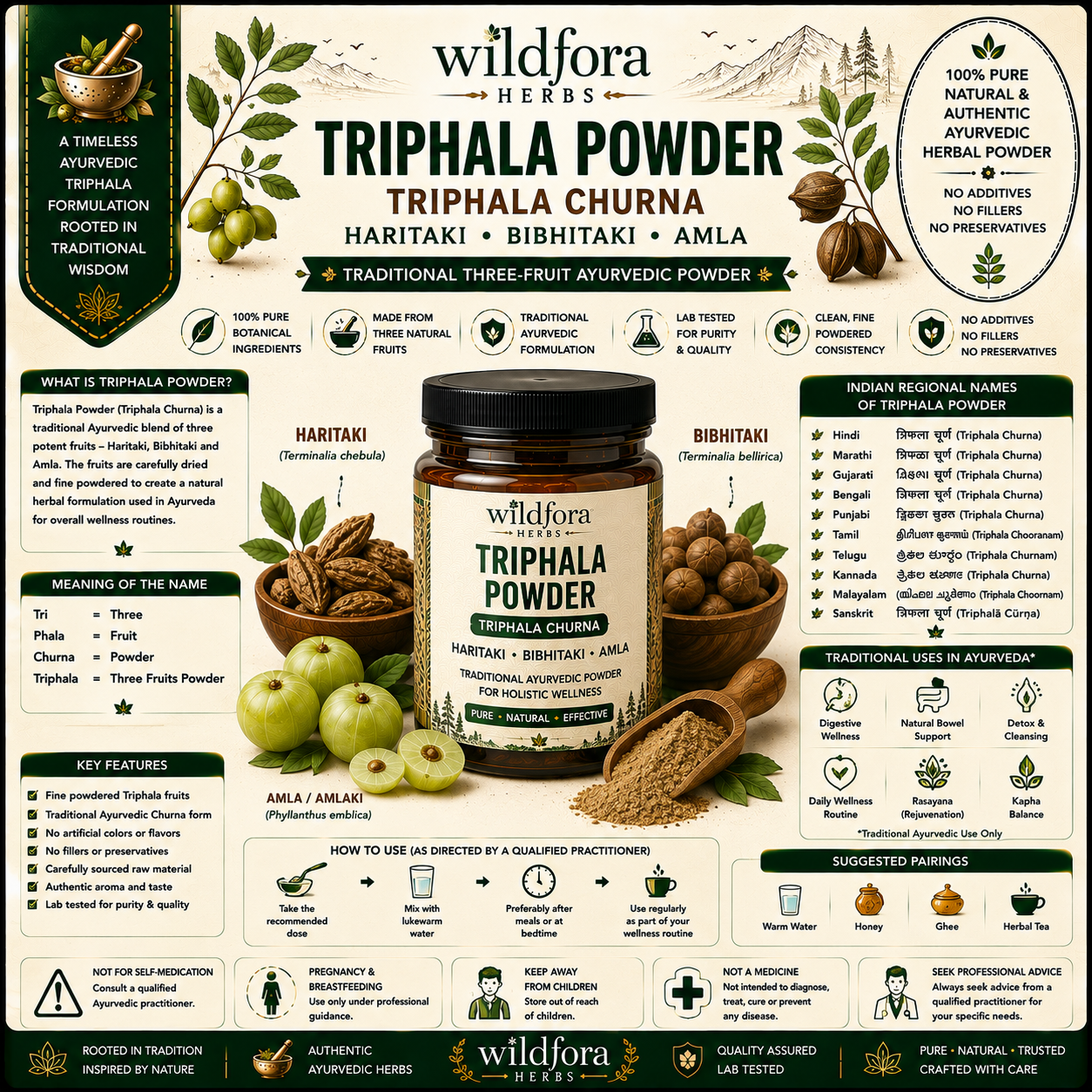 Triphala Powder Herbal Churna with Haritaki Bibhitaki Amla