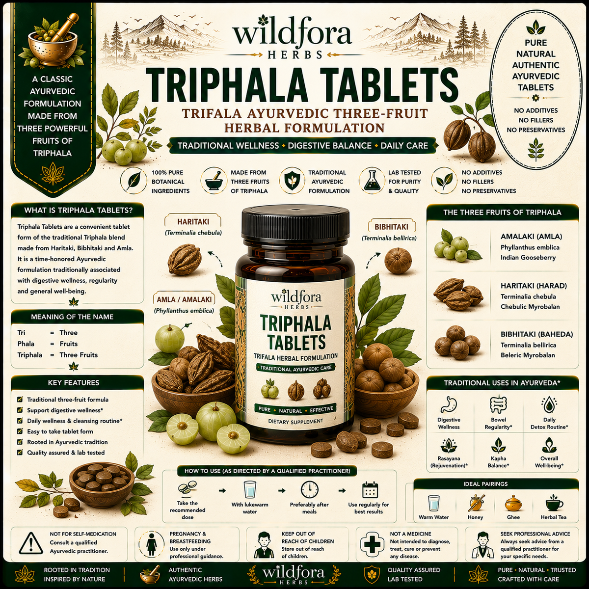 Triphala Tablets (Trifala त्रिफला) – Herbal Tablet Inspired by the Wild Forest