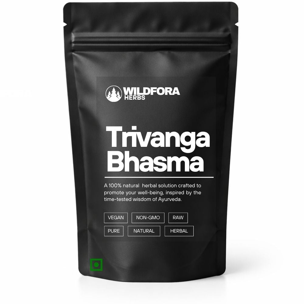 trivanga bhasma, tribang bhasma, ayurvedic powder, wildfora, mineral bhasma, traditional ayurveda, natural preparation, india product