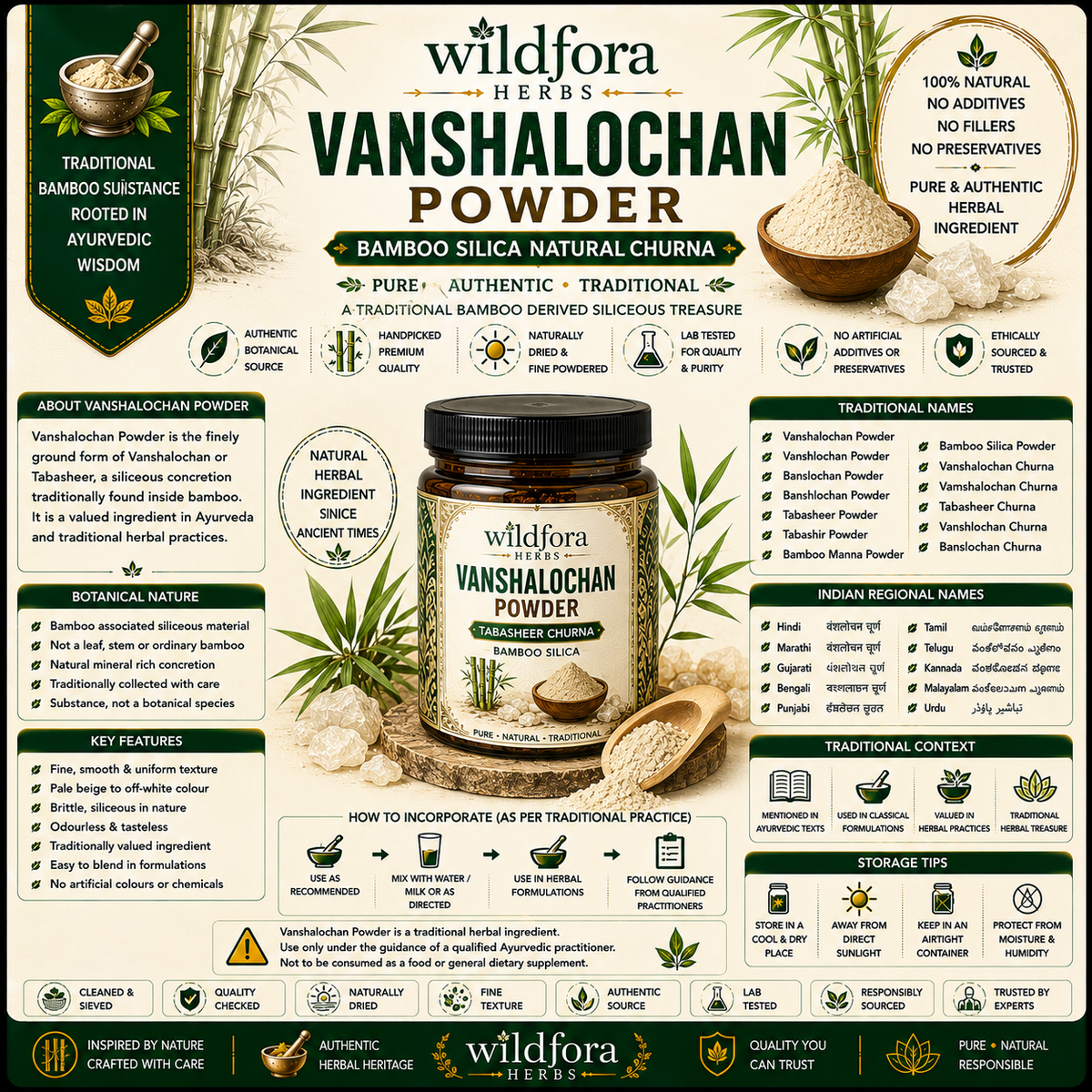 Vanshalochan Powder Bamboo Silica Natural Herbal Churna
